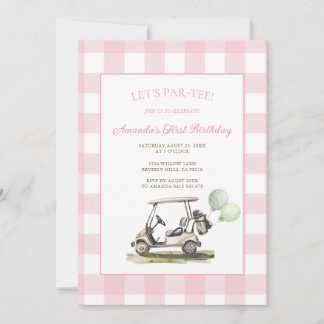 Pink Gingham Lass-uns-Par-Tee-Golf-Geburtstagsfeie Einladung