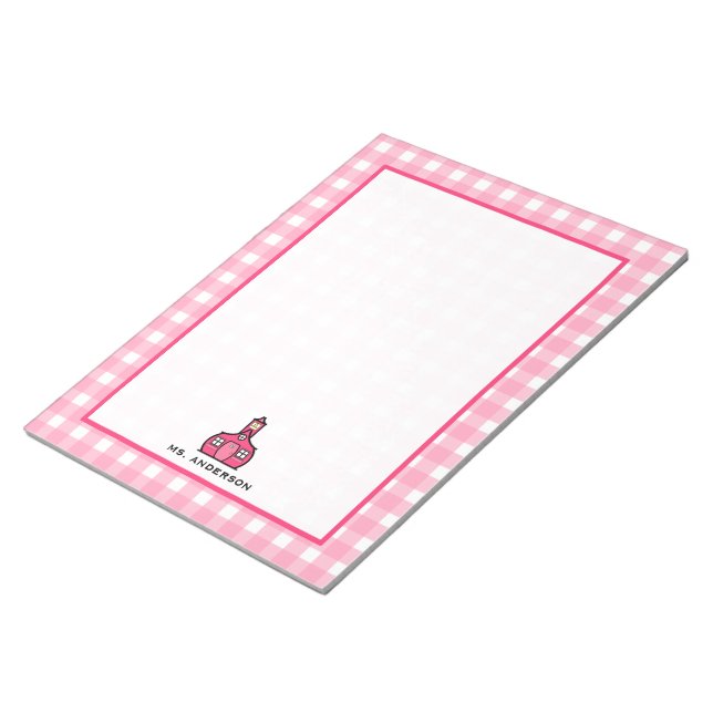 Pink Gingham Lehrer Notepad Notizblock (angewinkelt)