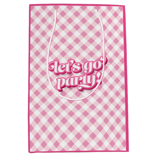 Pink Gingham Let's Go Party Geburtstag Mittlere Geschenktüte (Vorderseite)