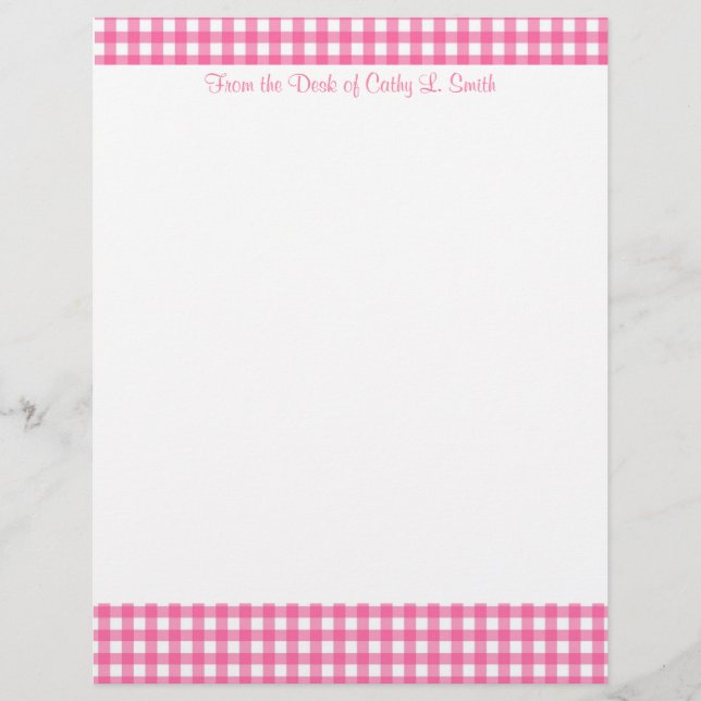 Pink Gingham Letterhead Paper Briefbogen (Vorderseite)