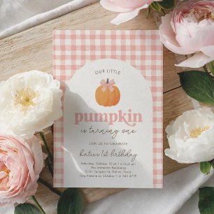 Pink Gingham Little Pumpkin 1. Geburtstag Einladung