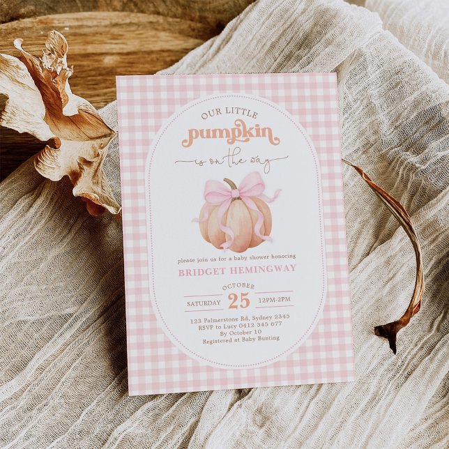 Pink Gingham Little Pumpkin Girl Baby Dusche Einladung (Von Creator hochgeladen)