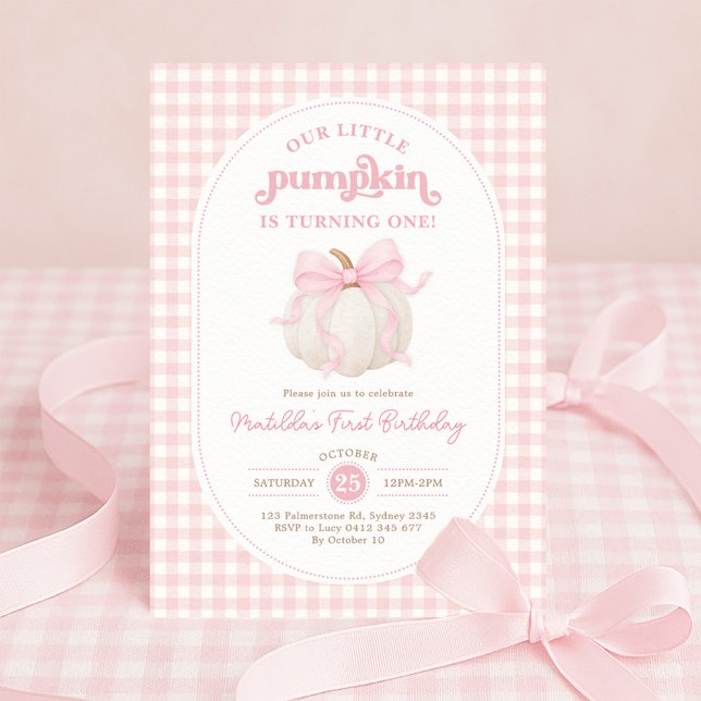 Pink Gingham Little Pumpkin Girl Birthday Party Einladung (Von Creator hochgeladen)