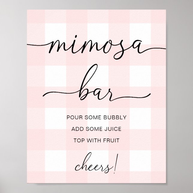 Pink Gingham Mimosa Bar Sign Poster (Vorne)