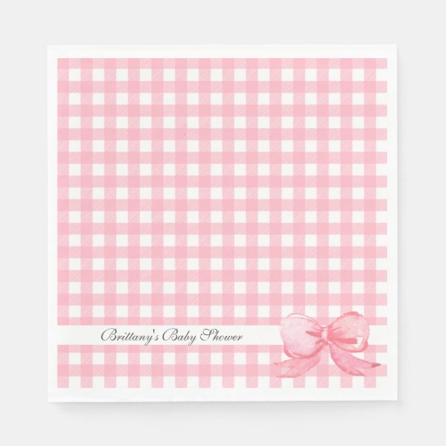Pink Gingham mit Bow Baby Showroom Napkins Serviette (Vorderseite)