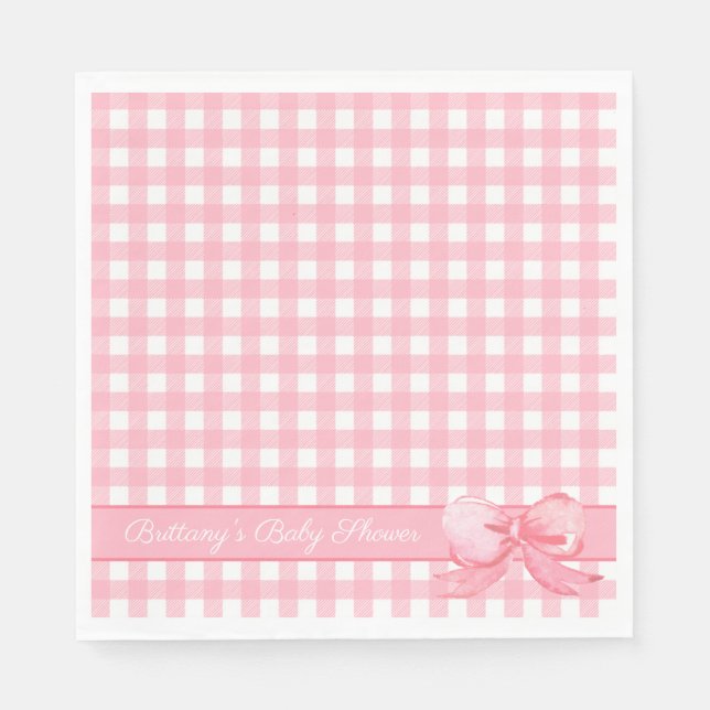 Pink Gingham mit Bow Baby Showroom Napkins Serviette (Vorderseite)