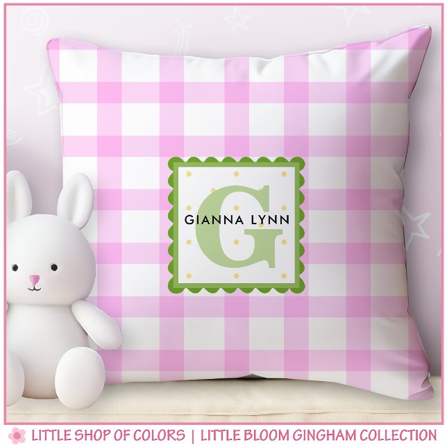 Pink Gingham Monogram, individuell einstellbar Kissen (Von Creator hochgeladen)