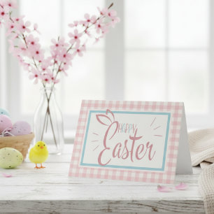Pink Gingham Niedlich Happy Oaster Custom Feiertagskarte