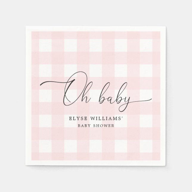 Pink Gingham Oh Baby Paper Napkin Serviette (Vorderseite)
