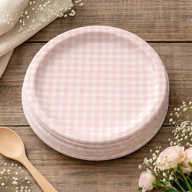 Pink Gingham Paper Plates Pappteller (Von Creator hochgeladen)