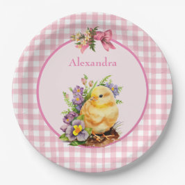 Pink Gingham Pappteller