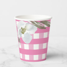 Pink Gingham Party Tableware Wasserfarbe Blume