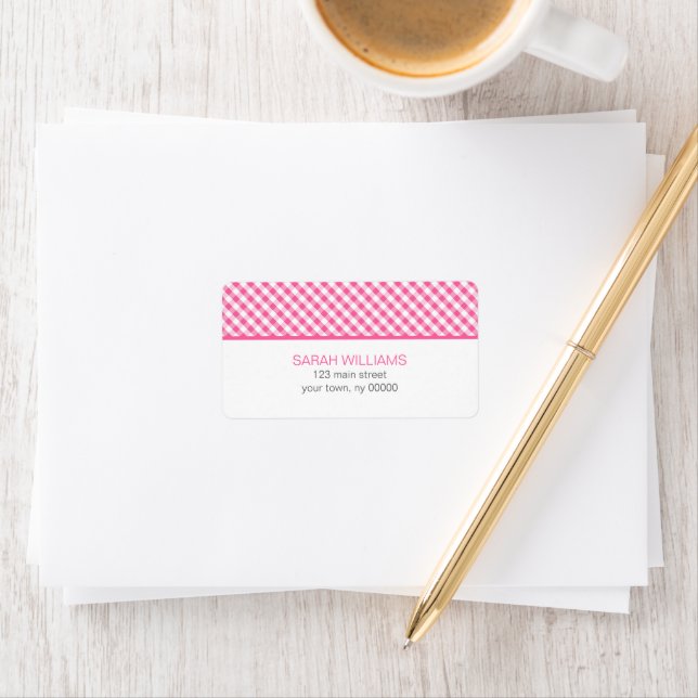 Pink Gingham Pattern Adressaufkleber (Insitu)