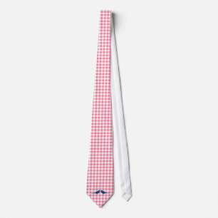 Pink Gingham Pattern Blue Love Birds Grooms Krawat Krawatte