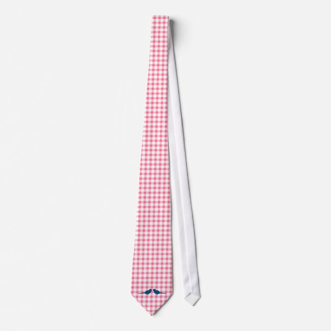 Pink Gingham Pattern Blue Love Birds Grooms Krawat Krawatte (Vorderseite)