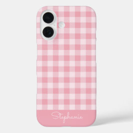 Pink Gingham Pattern Girly Checkered Plaid Name iPhone 16 Hülle