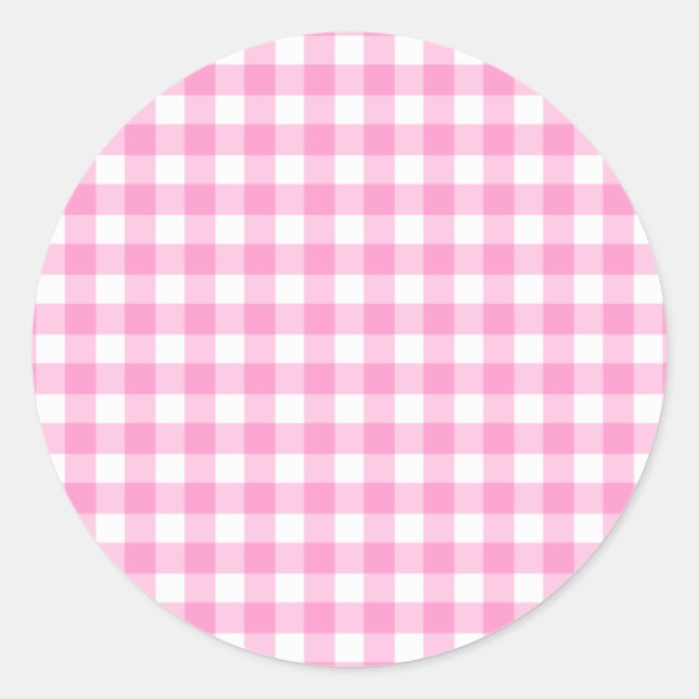 Pink Gingham Pattern Runder Aufkleber (Vorderseite)