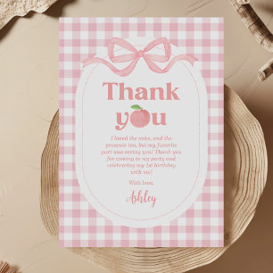 Pink Gingham Peach Erster Geburtstag Dankeskarte