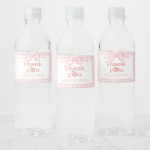 Pink Gingham Peach Erster Geburtstag Wasserflaschenetikett