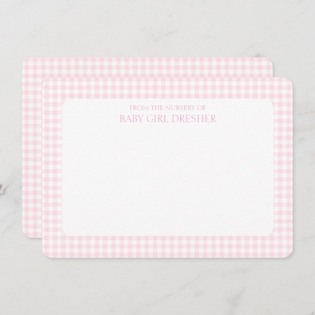 Pink Gingham Personalisiert Mitteilungskarte (Vorne/Hinten)