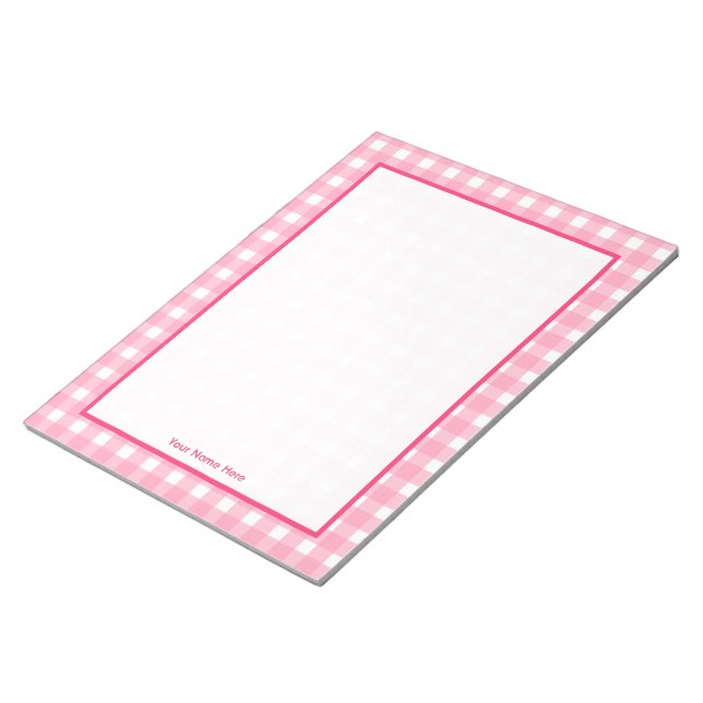Pink Gingham Personalisiert Notepad Notizblock (angewinkelt)