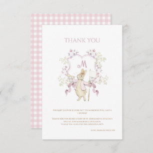 Pink Gingham Peter die Rabbit Monogram Baby Dusche Dankeskarte