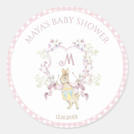Pink Gingham Peter die Rabbit Monogram Baby Dusche Runder Aufkleber