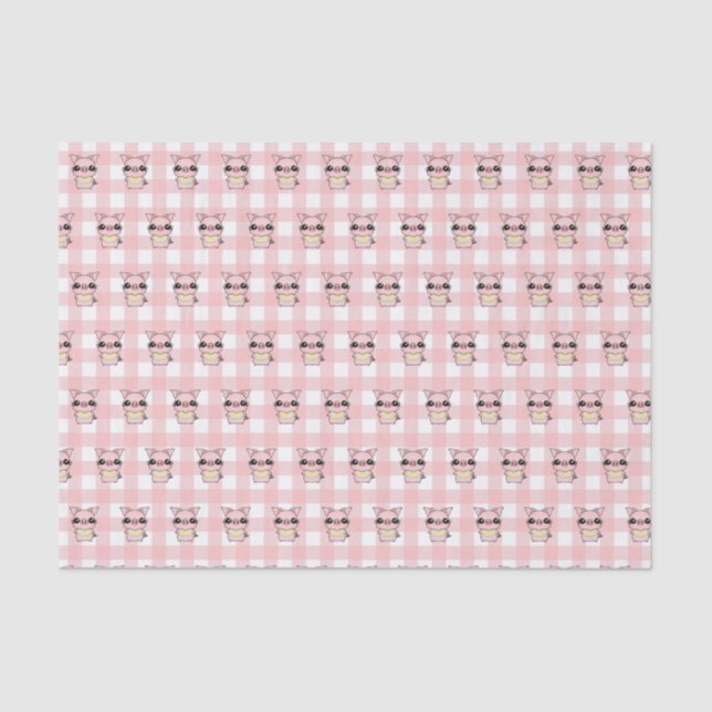 Pink Gingham Piggy Seidenpapier (Vorderseite)
