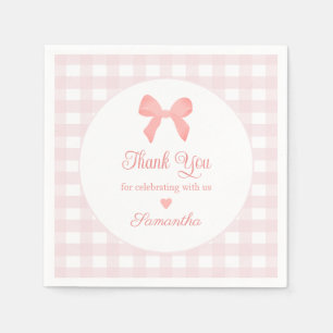 Pink Gingham Pink Bow Birthday Serviette