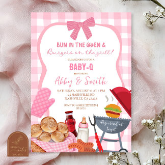Pink Gingham Plaid BabyQ baby shower Invitation Einladung