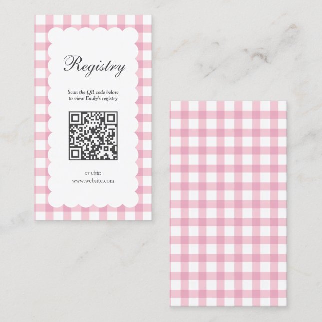 Pink Gingham Plaid Girl Baby Shower Registry Begleitkarte (Vorne/Hinten)