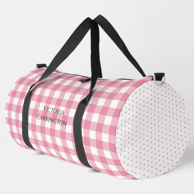 Pink Gingham Polkadot Vintage Personalized  Duffle Bag (Linke Ecke)
