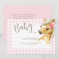 Pink Gingham Pony Baby Dusche