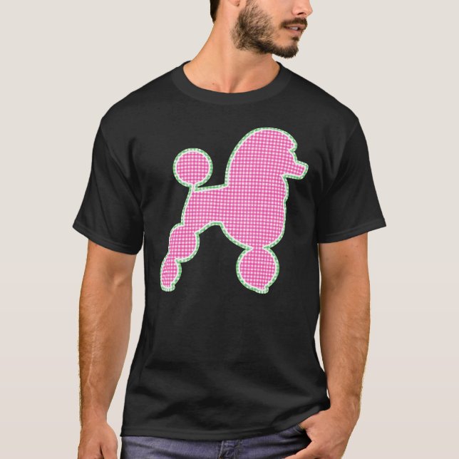 Pink Gingham Poodle mit Pom Poms T-Shirt (Vorderseite)