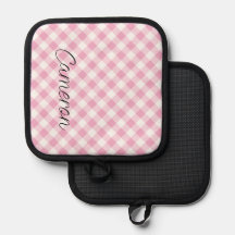 Pink Gingham Pot Holder mit Personalisiertem Namen