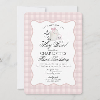 Pink Gingham Preppy Ghost Hey Boo Birthday Einladung