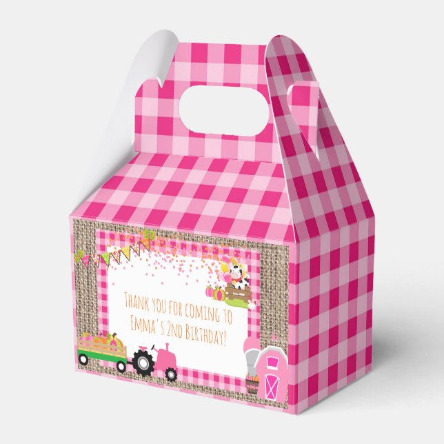 Pink Gingham Pumpkin Patch Bauer Girl's Birthday Geschenkschachtel (Vorderseite)