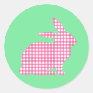 Pink Gingham Rabbit Runder Aufkleber
