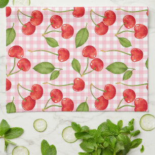 Pink Gingham & Red Cherries Picnic Geschirrtuch