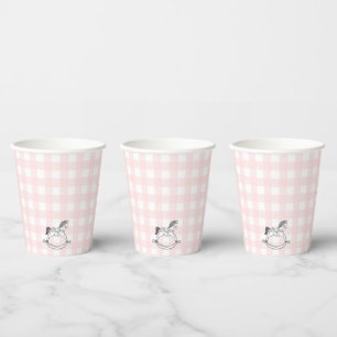 Pink Gingham Rocking Horcking Paper Cup Pappbecher