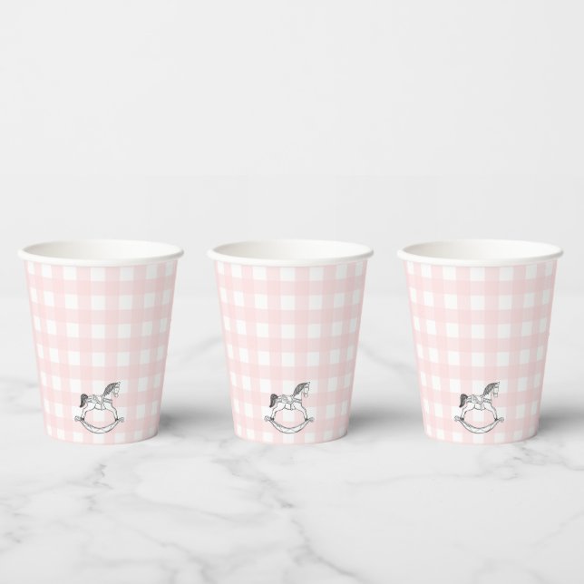 Pink Gingham Rocking Horcking Paper Cup Pappbecher (Multi)