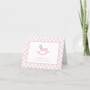 Pink Gingham Rocking Horse Baby Danke Karte
