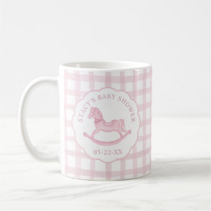 Pink Gingham Rocking Horse Baby Dusche Tasse Kaffe