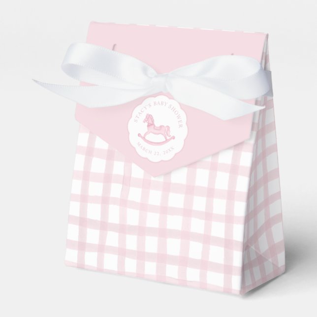 Pink Gingham Rocking Horse Baby Fevor Bag Geschenkschachtel (Vorderseite)