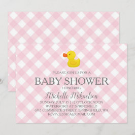 Pink Gingham Rubber Duckie Baby Duckie Einladung