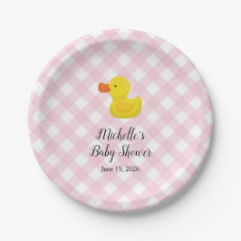 Pink Gingham Rubber Duckie Baby Shower Paper Plate Pappteller