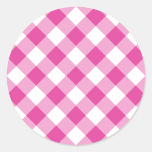 Pink Gingham Runder Aufkleber