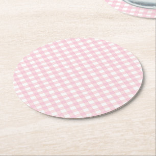 Pink Gingham Runder Pappuntersetzer