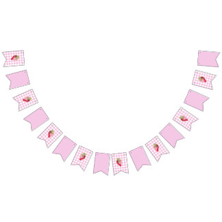 Pink Gingham Schachbrett Strawberry Birthday Wimpelkette