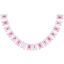 Pink Gingham Schachbrett Strawberry Birthday Wimpelkette